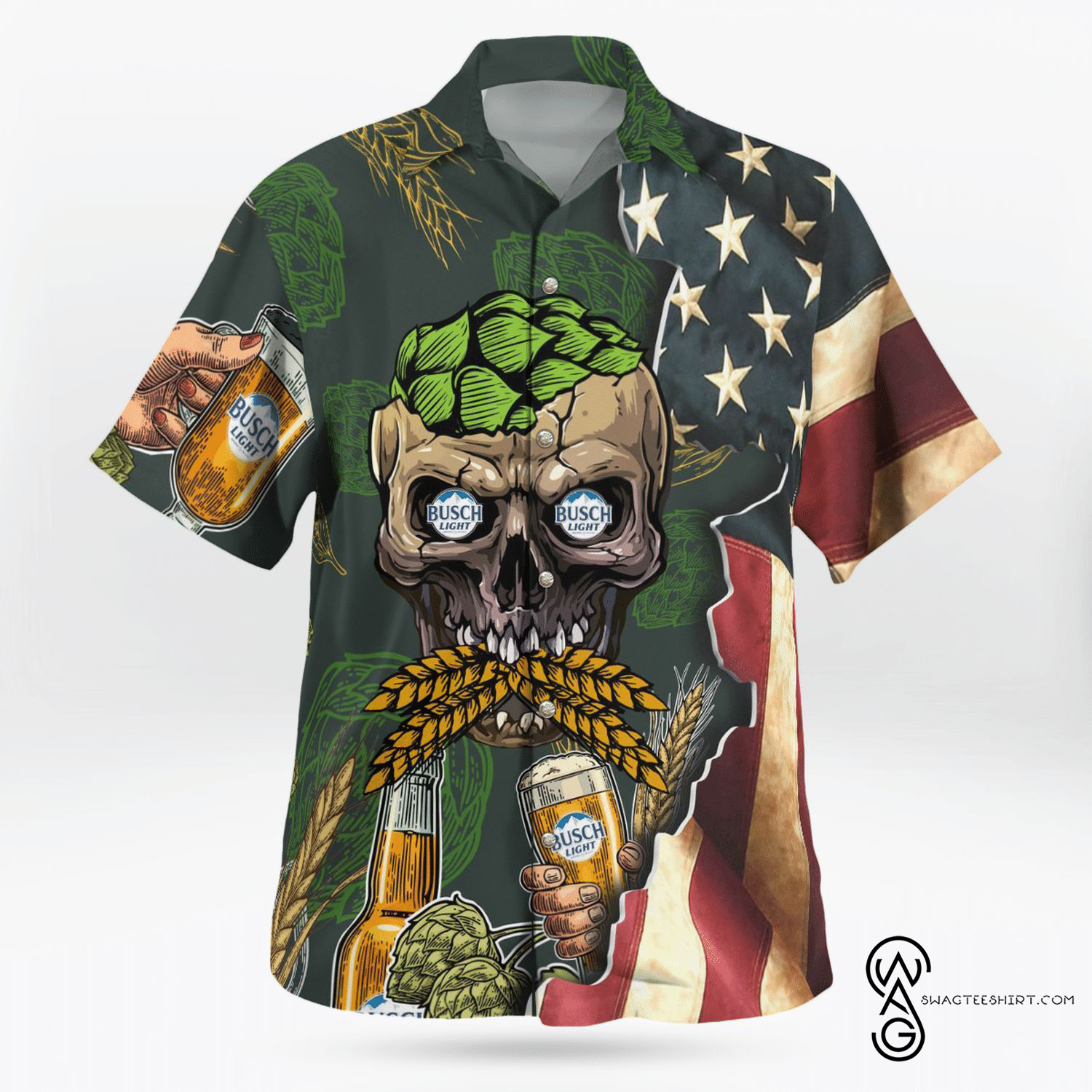 [Top Trending] Skull Busch Light Beer Busch Latte Drinking Beer Lover Beach Summer Full Printing Hawaiian Shirt